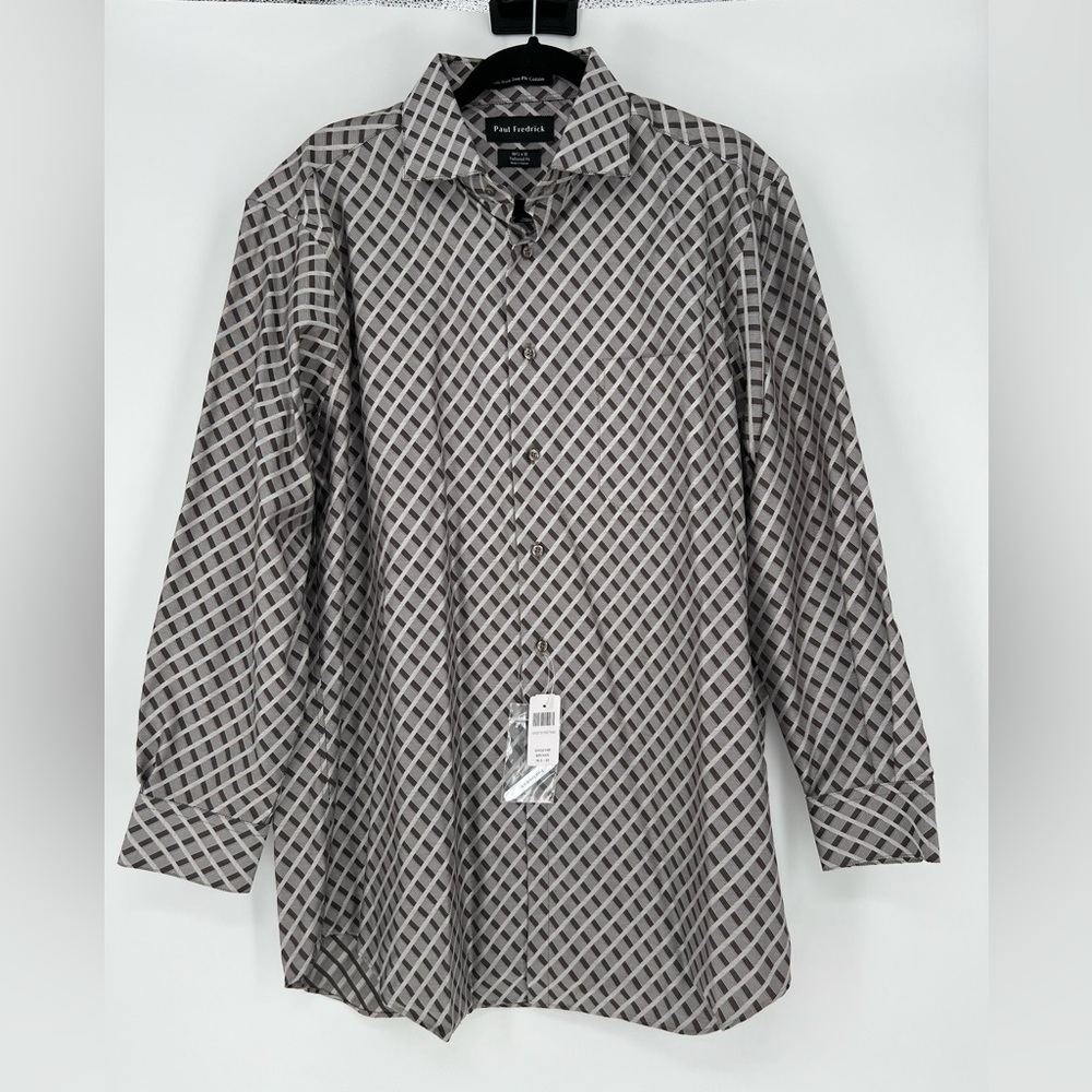 Paul Fredrick dress shirt in a brown & white geometric pattern wi/Tailored‎ fit